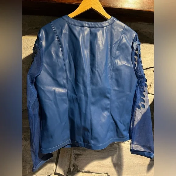 Colleen Lopez Blue Sheer Leaf Pattern Jacket, small - Picture 6 of 6